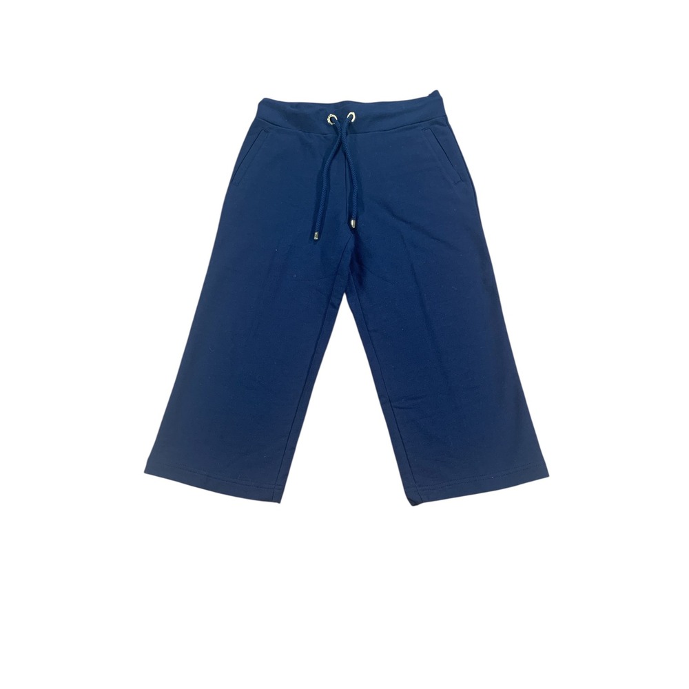 Ralph Lauren Navy Blue‎ Cropped Wide Leg Sweatpants Drawstring Cotton Size S